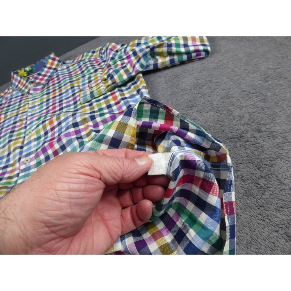 Soul of London Mens Multi Color Gingham Check Button Down Shirt Semi Fitted 16.5 - Picture 7 of 8